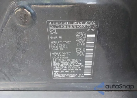 2017 Nissan Rogue Sv z USA, uszkodzony, nr VIN KNMAT2MT7HP572083